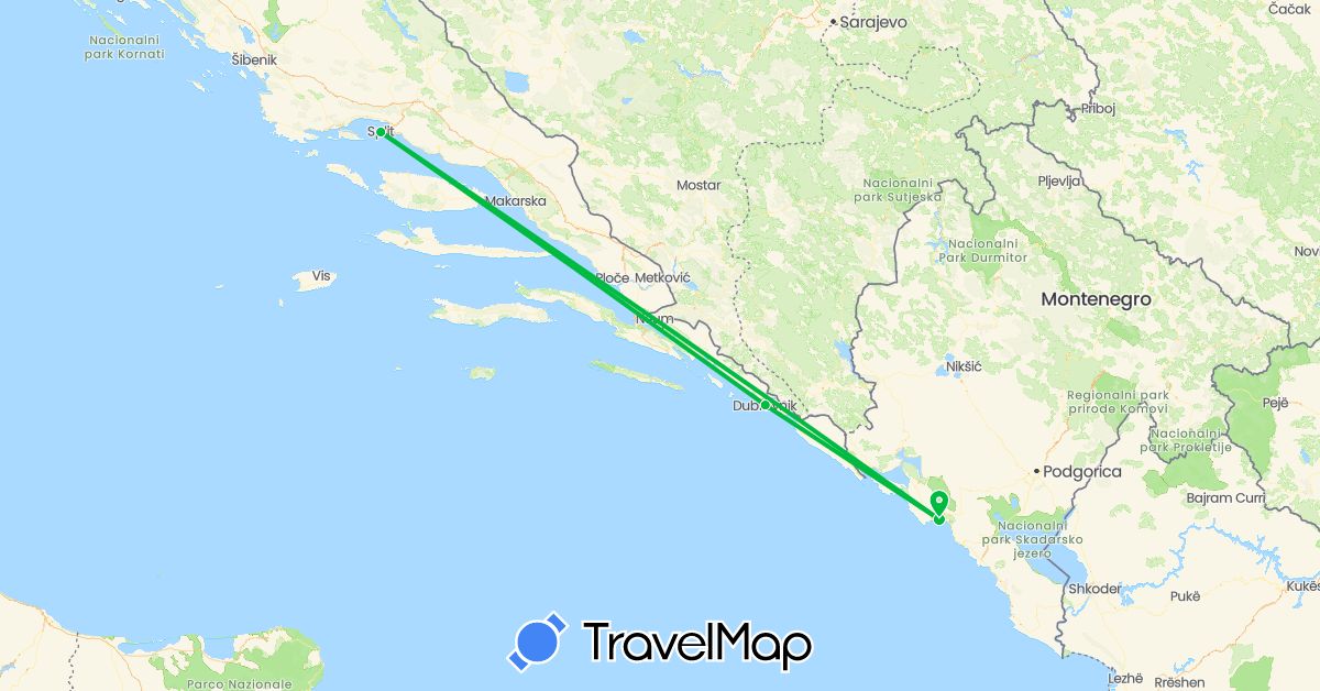 TravelMap itinerary: bus in Croatia, Montenegro (Europe)